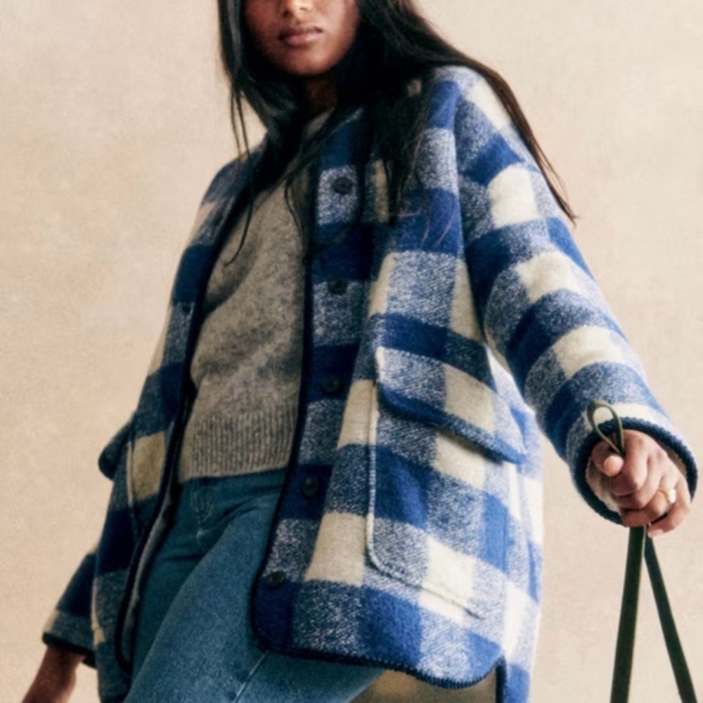 Sezane Farel Jacket - Ecru blue check